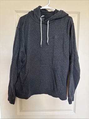 Nike Men's Charcoal Heather Pullover Hoodie with White Drawstrings